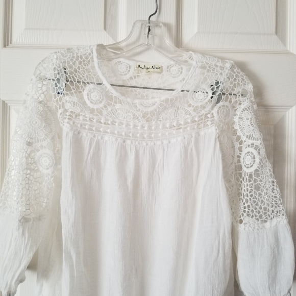 INDIGO ROSE Peasant Boho White Crochet Lace Blouse Size S - Picture 6 of 11